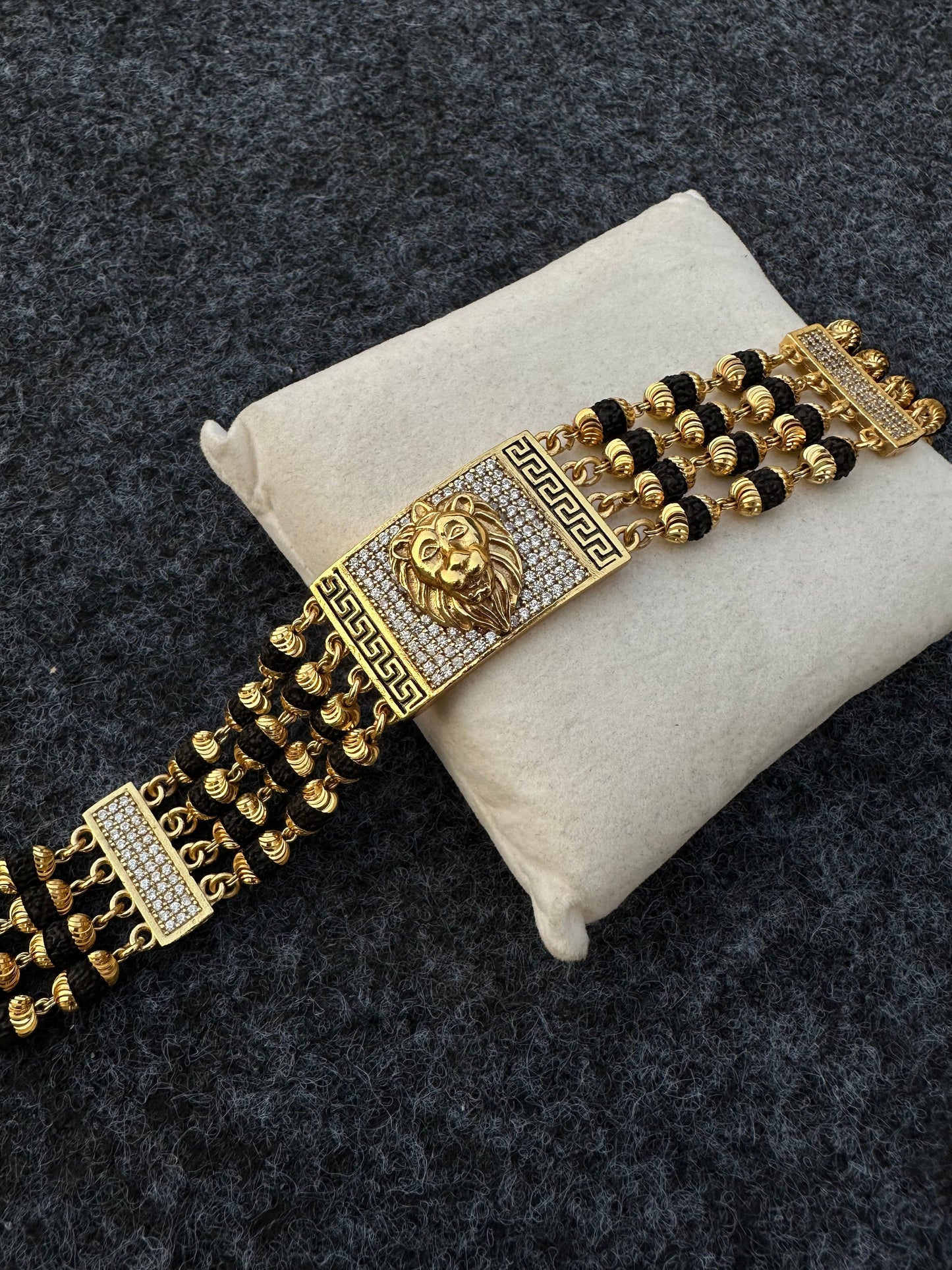 Lion Diamond Gold Premium Rudraksha Bracelet