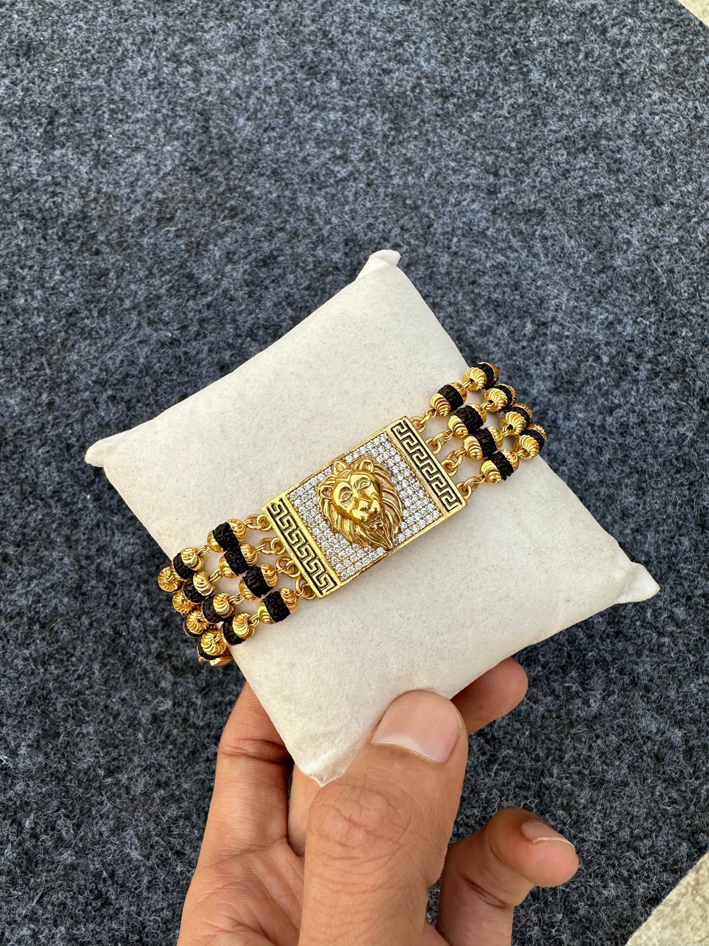 Lion Diamond Gold Premium Rudraksha Bracelet